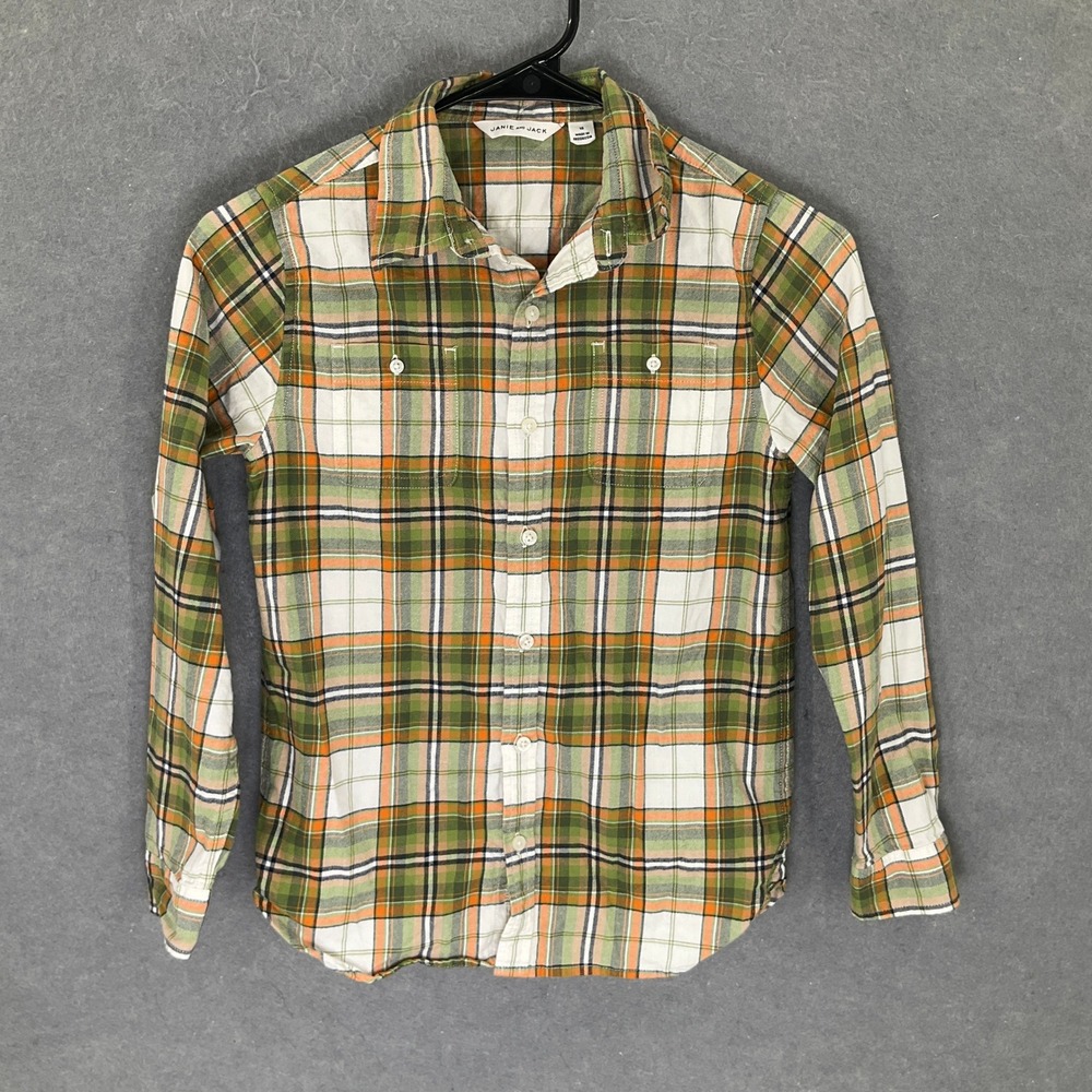 Janie‎ and Jack Boys Size 10 Plaid Button-Up Shirt Green Orange White Casual